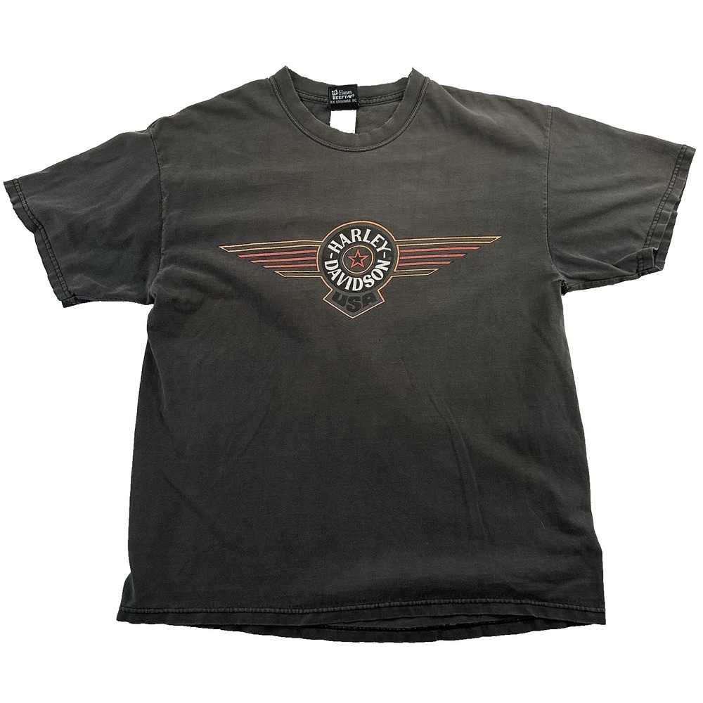 Vintage Harley Davidson T Shirt L Greensboro NC Train Plane Motorcycle 90s USA
